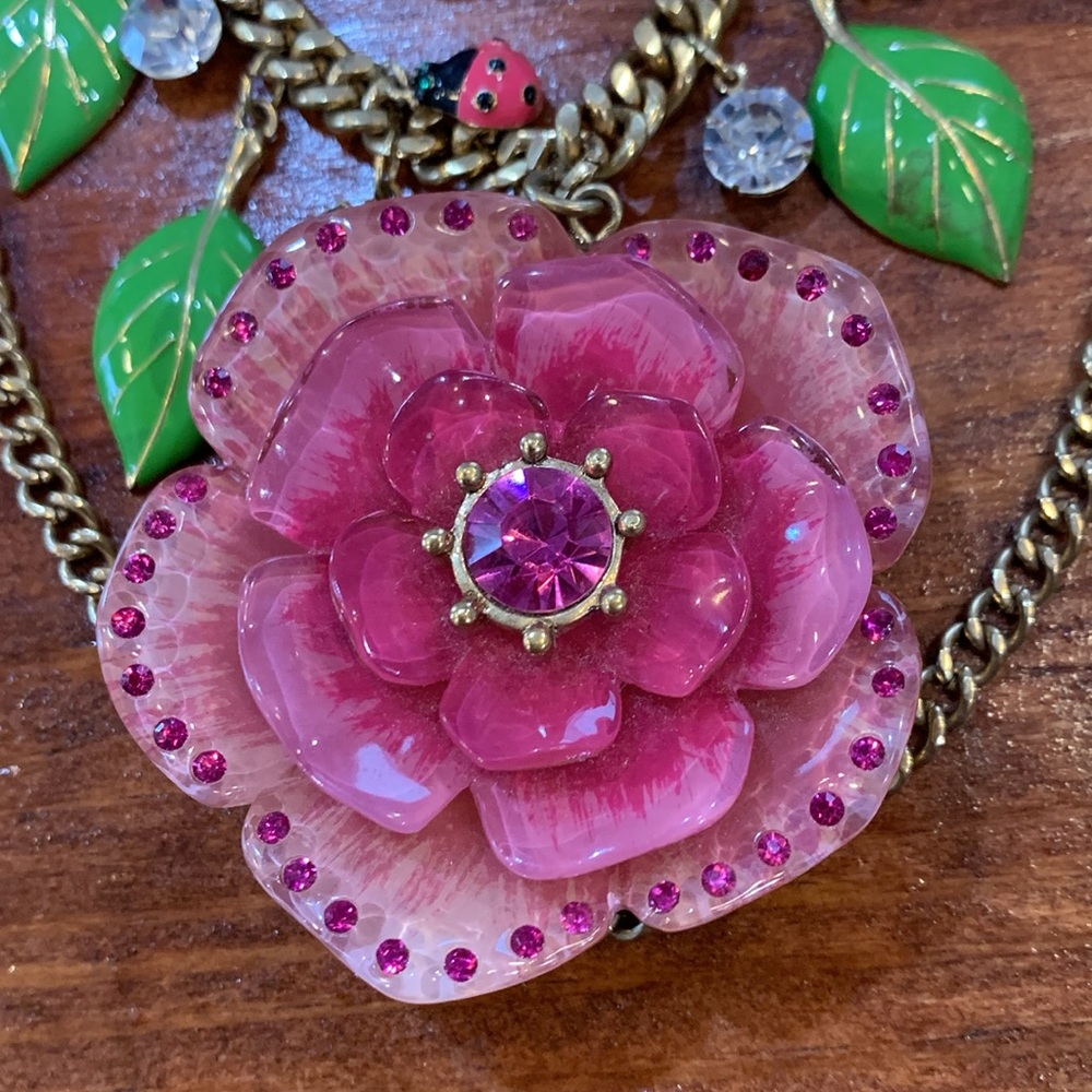 Vintage Betsey Johnson Secret Garden Ladybug Necklace - Picture 4 of 17